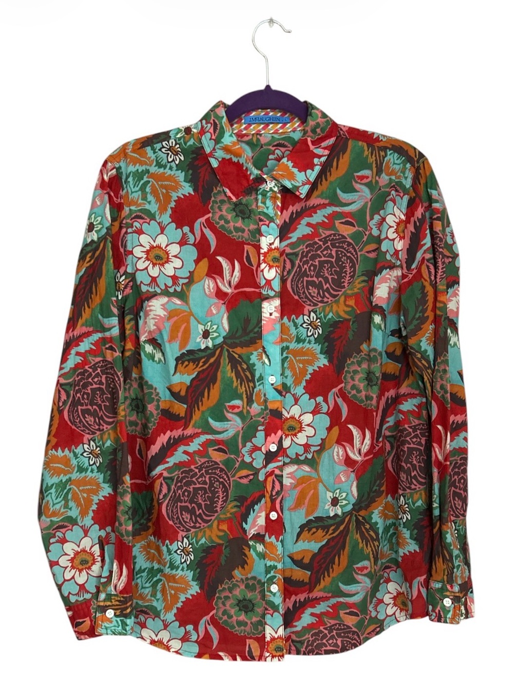 J. McLaughlin Denver Cotton Blouse Bold Floral Button Up Shirt Size Large